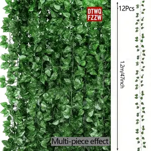 Artificial Ivy Vine, 12 pcs/set Fake Ivy Leaf Garland, Lightweight Decorative Hanging Ivy Plants for Room, Garden, Office and Wedding Wall Decor, Home Garden Decoration, Suitable for Indoor and Outdoor Use, Fake Greenery, Plastic Fake Greenery