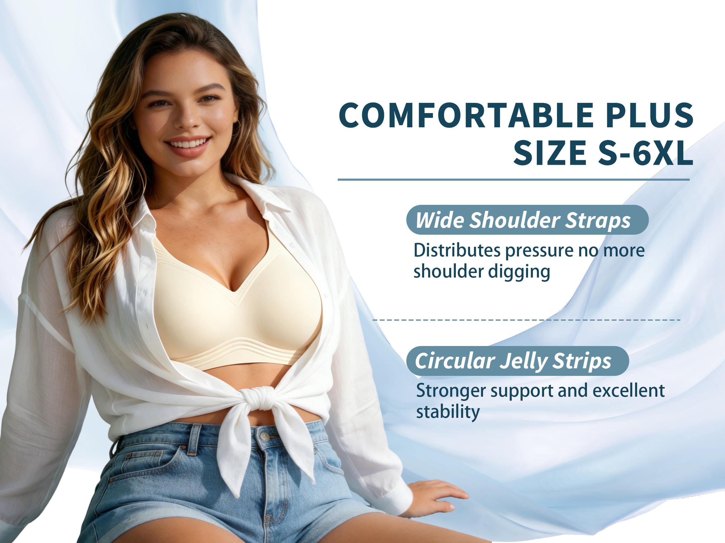 SOFT INTENTION Summer Airly Lightlined Fix-Cup Jelly Bra – Breathable Seamless Wireless Full Coverage, Plus Size Friendly Jelly Bra