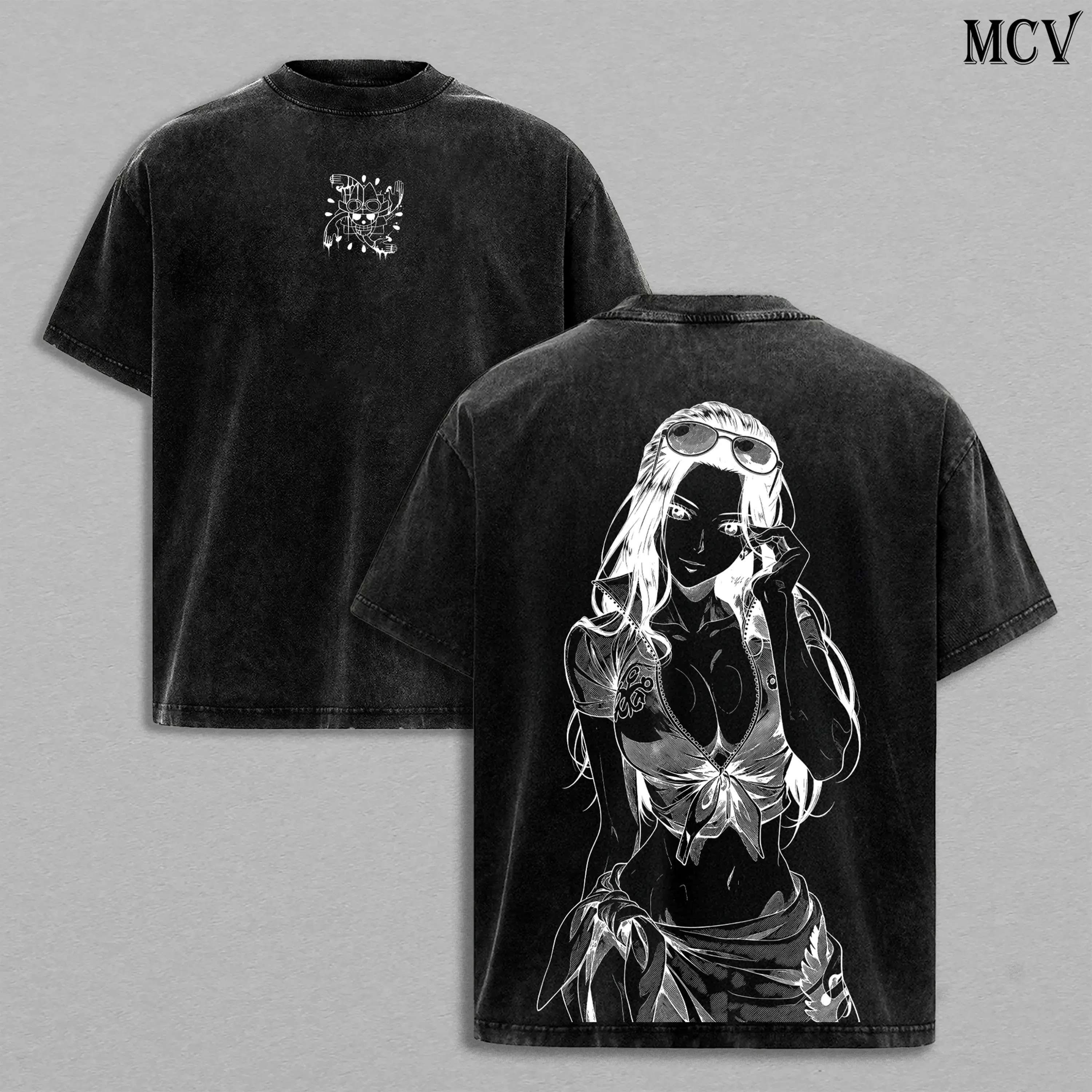 Vintage Washed Nico Robin Graphic T-Shirt | One Piece Devil Child Double Printed Anime Tee | Heavy Cotton Unisex Oversized Manga Streetwear Top