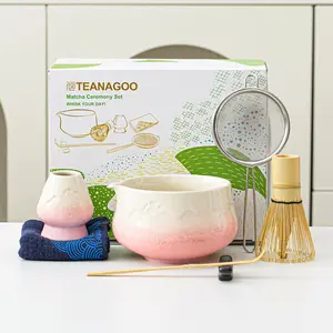 TEANAGOO 7-Piece Matcha Set - Pink Matcha Bowl, Bamboo Whisk, Scoop, Sifter & Accessories for Latte Ceremony - High-Quality Ceramic & Bamboo - Perfect Gift for Matcha Lovers