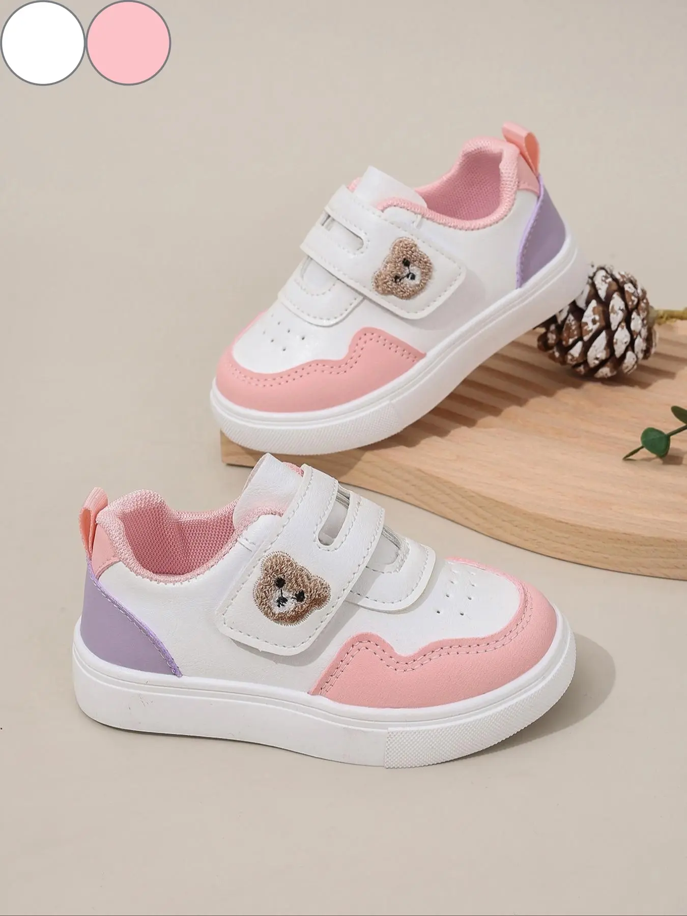 Cartoon Bear Design Velcro Sneakers, Casual Comfortable Sports Shoes for Girls, Soft Comfortable Wear-resistant Shoes for Outdoor Sports Walks