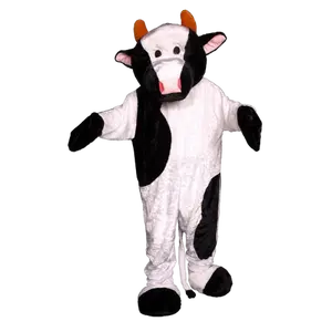 Cow Mascot Costume For Adults - Full Body Jumpsuit with Head Mask, Hand and Shoe Covers - Funny Pet Costume For Halloween, Animal Theme Party, Role Play - Cosplay Outfit