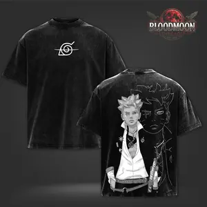 Boruto Karma Mode Shinobi Rebellion Anime Double Printed Vintage Washed Tee Unisex Oversize Heavyweight Cotton Manga Graphic Crewneck Soft Tops Natural Shade T-shirt Anime Gift Clothes Menswear