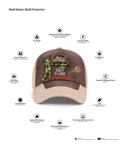 Mad Hatter Skull Protector “Wifey Got House, I Got Golf Clubs, My Condolences” Baseball Cap, 400 HZ Cotton, Adjustable Snapback Strap.