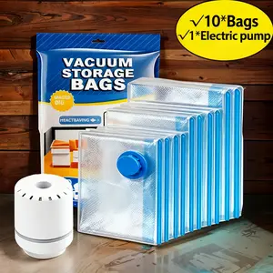 18PCS Vacuum Storage Bag with Electric Pump, 10pcs Multi Size Vacuum Clothes Storage Bag & 1 Count Pump, Dustproof Organizer Storage Bag, Reusable Waterproof Space Saving Storage Bag, Space Saver Compression