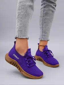 Women's Fashionable Lace Up Low Top Sneakers, Casual Comfortable Breathable Lightweight Sports Shoes, Female All-match Round Toe Shoes for Daily Wear, Mesh Fabric Sneakers