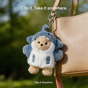 TEDDY HUGGY Cuddly Teddy Bear Collection – 6" Cute Little Bear in Shark Costume with Rotatable Joints, Soft Plush Toy, Includes a Keychain That Can Be Attached Anywhere, Suitable for Kids & Adults, Birthday/Anniversary Gift