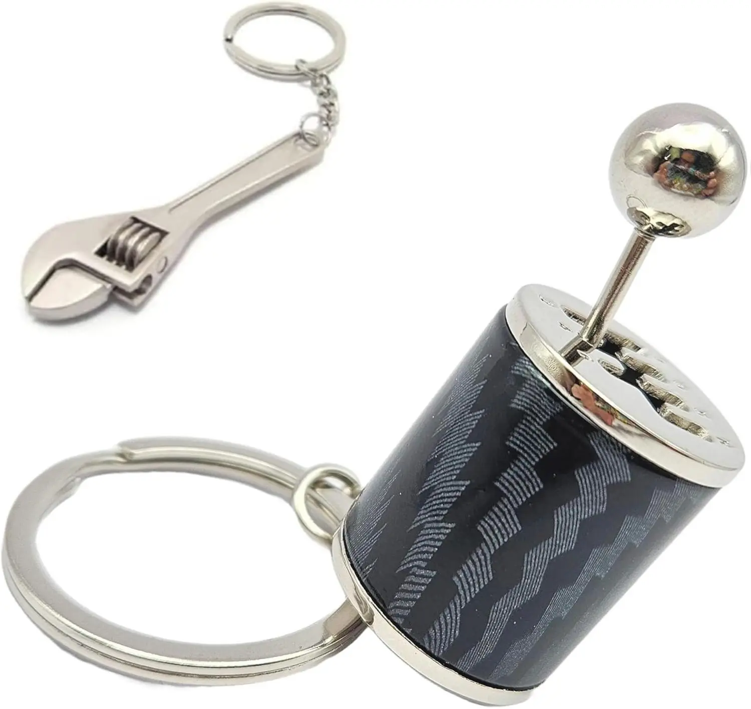 Carbon Fiber Dipped Gearbox Keychain 6 Speed Transmission Stick Shift Automotive [BONUS: Mini Monkey Wrench Keychain]