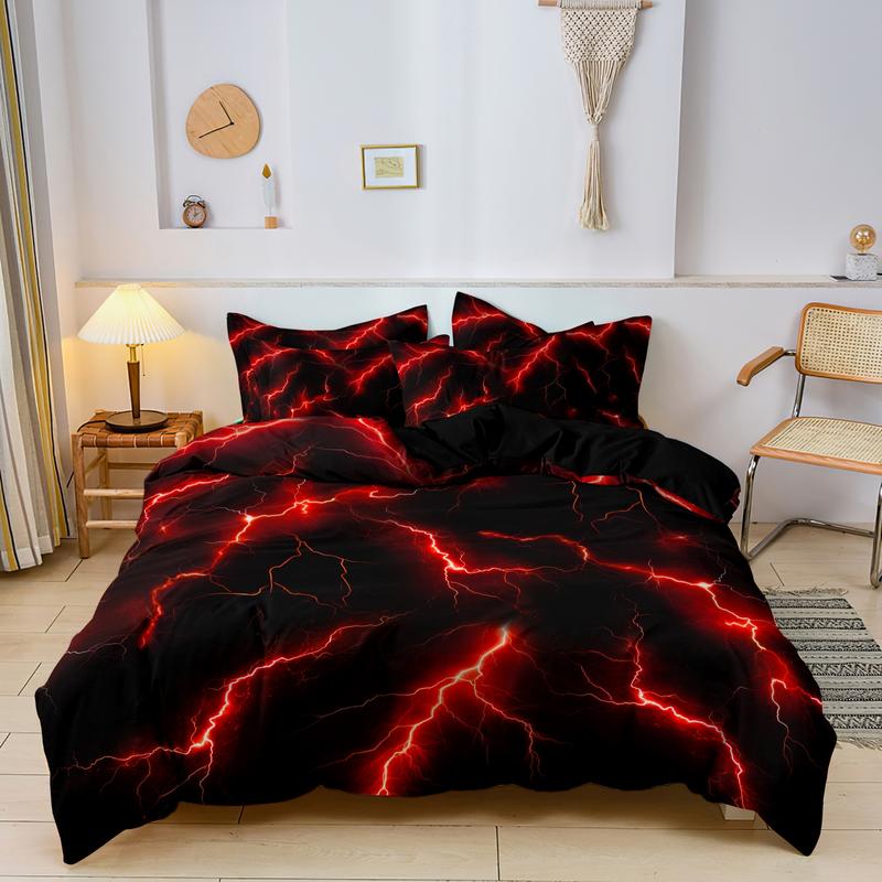 Lightning Print Duvet Cover Set, 3 Counts/set Including 1 Duvet Cover & 2 Pillowcase without Filler, Soft Breathable Bedding Set for Home Dormitory, Bedroom Bedding Set