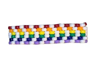 Pride Rainbow Wave alternating with White Background Elastic Bracelet kandi bracelet