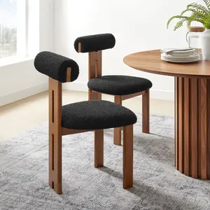 Torian Boucle Fabric Dining Chair Set of 2 in Walnut Black Torian Boucle Fabric Dining Chair Set of 2 in Walnut Black