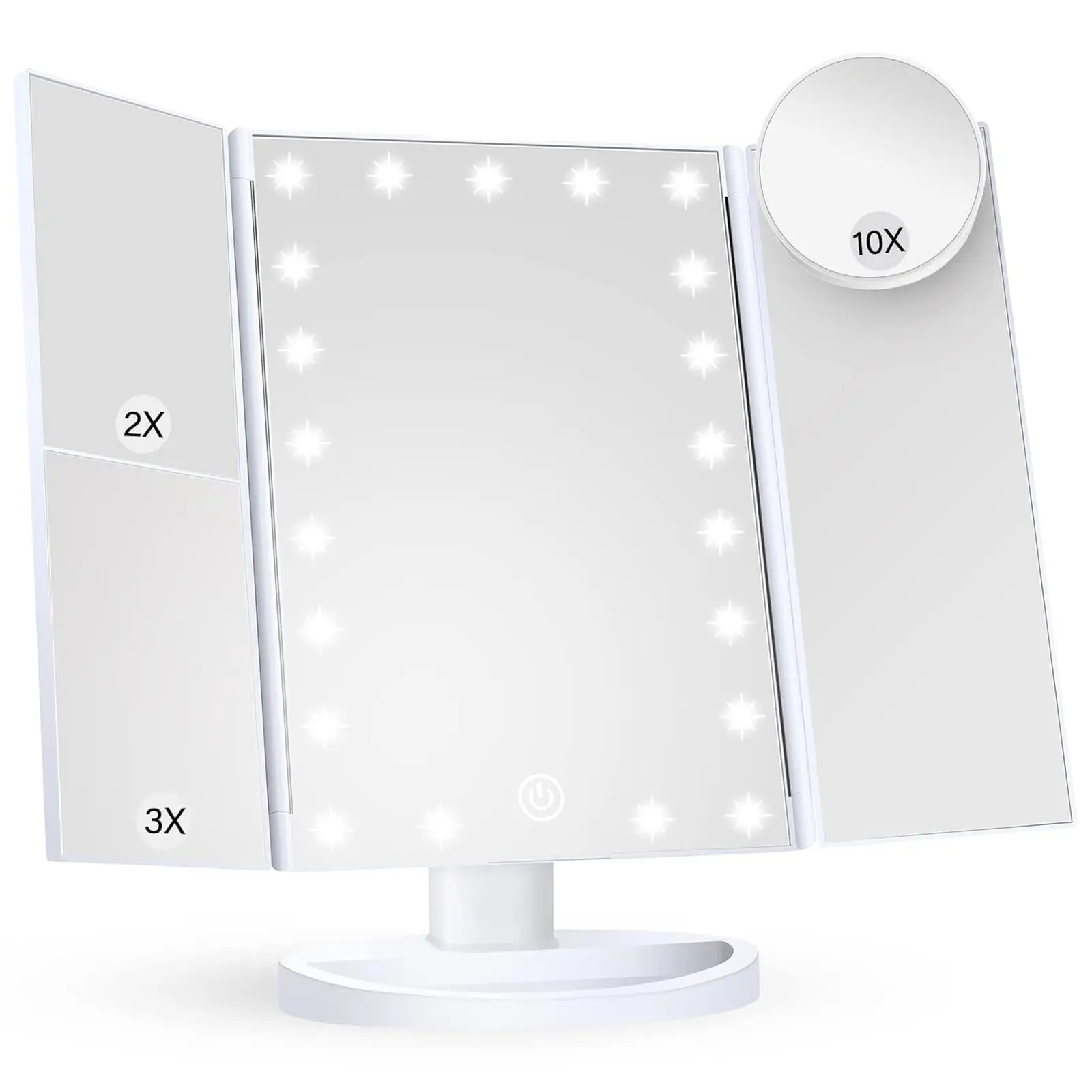Makeup Mirror with Lights, Trifold Vanity Mirror with 2X 3X 10X Magnification and Touch Control, Lighted Beauty Mirror, Bathroom Accessories