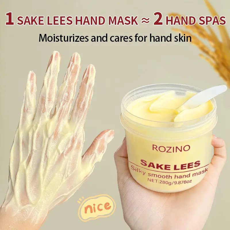 ROZINO Sake Lees Hand Mask - Natural Rice Fermented Lees Moisturizing Treatment, 280g/9.88oz Non-Sticky Easy-Absorb Formula for All Skin Types, At-Home Hand SPA Beauty Products