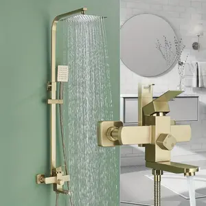 Brushed Gold Shower System, Shower Column Gold Shower System Shower Rack Shower Rack Set Wall Shower Solid Built-in Shower Gold Shower Faucet, Bathroom Decoration And Accessories