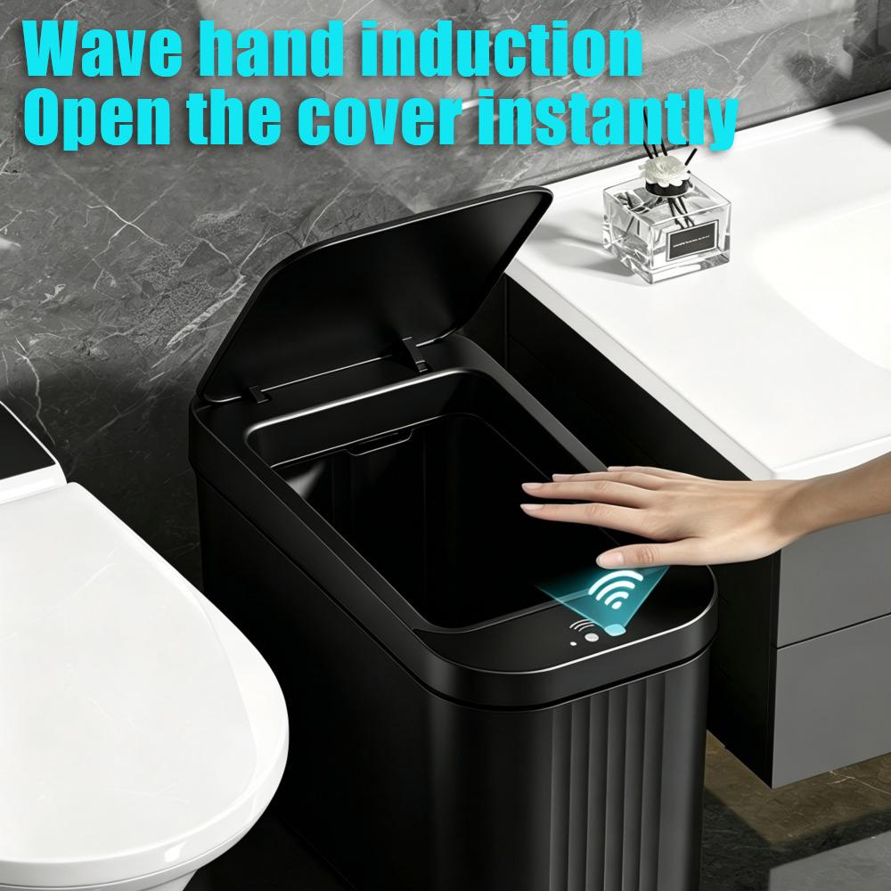 2 Pack 15L Electric Waste Bin, 2 Pack 15L Induction Sensor Trash Can, Waterproof Slim Modern Nordic Automatic Garbage Bin for Bathroom Kitchen Bedroom Office
