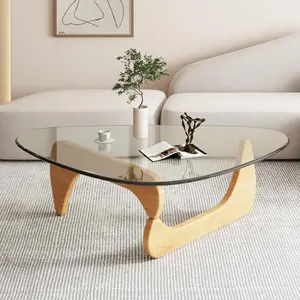 Modern Oval Tempered Glass Coffee Table with Smooth Rounded Edges, High Strength Anti-Scratch Tabletop, Sturdy Solid Oak Wood Base, Ideal for Family, Living Room, Bedroom & Office