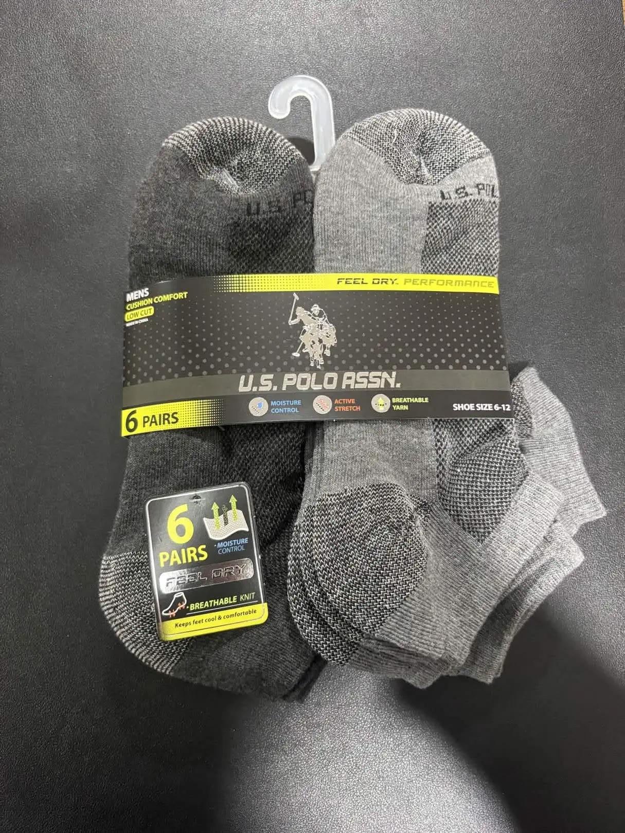 US POLO ASSN. Menswear 6-Pair Assorted Low-Cut Socks - Stretch Knit Breathable Yarn