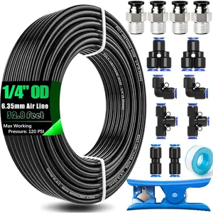1/4" Air Line Tubing Kit,1/4" Air Hose Kit,1/4 Inch(6.35mm) OD x 32.8  PU Tube with Push to Connect Fittings(15PCS)