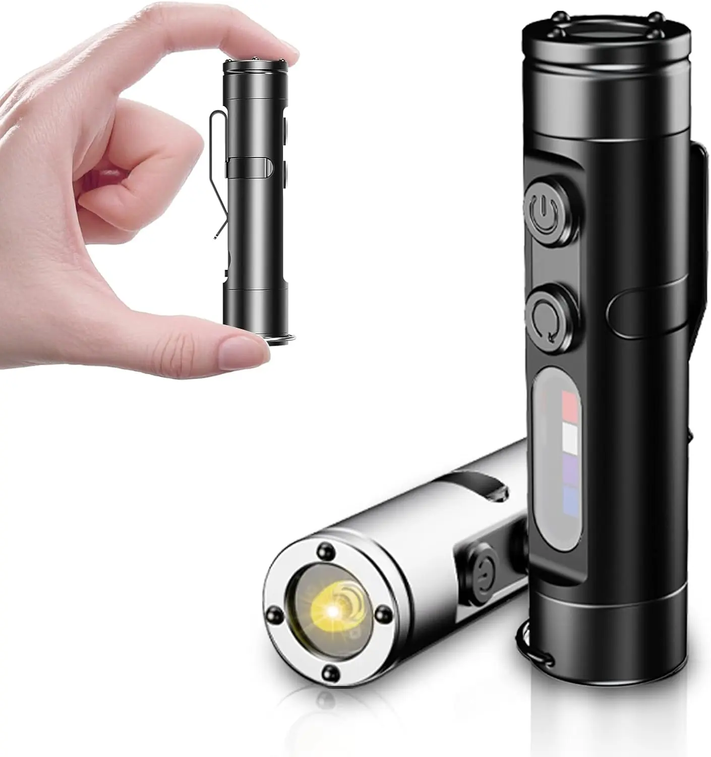 EDC (Everyday Carry) Multi-Tool Flashlight | Rechargeable Compact Pocket Light, 500 Lumens Mini Portable Lighting With Lighter, Window Breaker, COB, Clip & Magnetic Base | Waterproof Keychain Light | Best Gift For Men