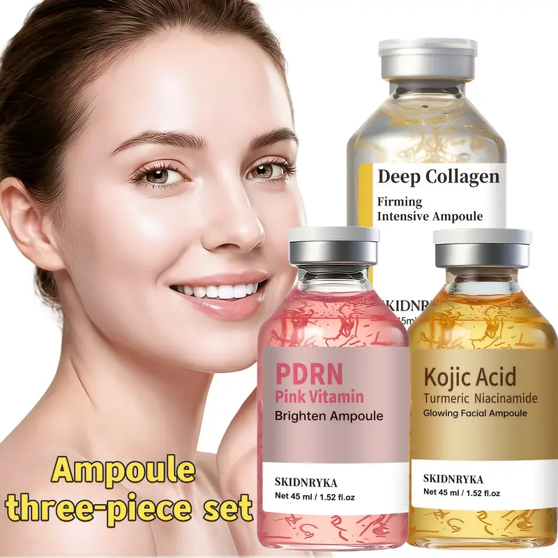 SKIDNRYKA 3-Piece Facial Serum Set - Niacinamide, Kojic Acid, Collagen Boost, Daily Hydrating, Moisture-Rich Skin Brightening Face Care Products for Morning & Evening Use, 45ml