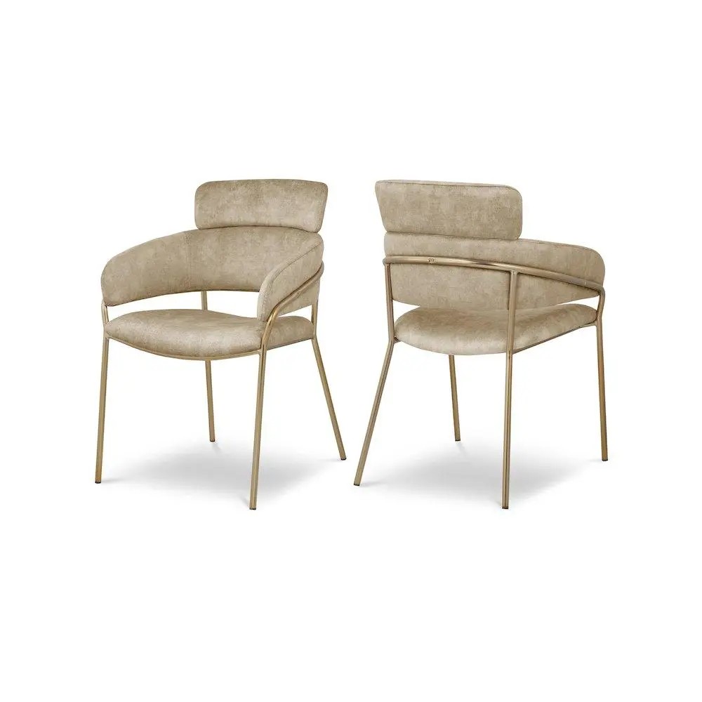 Modern Yara Beige Velvet Upholstery Dining Chair with Padded Cushions, Set of 2