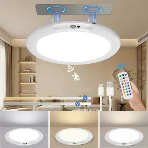 New rechargeable LED ceiling lamp with human body sensing function, 3 lighting modes, battery-powered remote control dimming and timing sensor shower lamp, suitable for living room, kitchen, bathroom, corridor, and porch