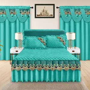 King Size Bed Skirt Set Luxury & Elegant with Twal Mou & Konfotab Kalite Siperye Dire Longtan Broderie Elegant Bay Chamn Ou Yon Look Luxury