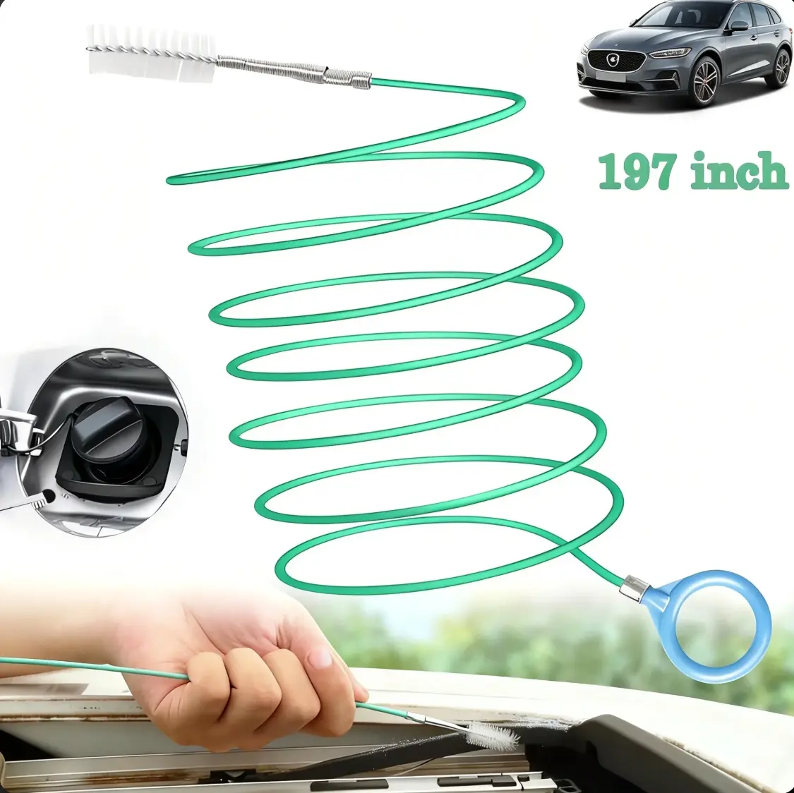 1PCS (197 inches) Car sunroof drain cleaning tool, detail car wash brush, flexible downspout drain brush,long tube cleaner for cleaning windshield drain holes,  essential car gadgets for the rainy season