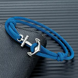 Nautical Style Men Anchor Bracelet Handmade Adjustable Surfering Rope Braslet Unfading 3mm Thin String Braclet Homme