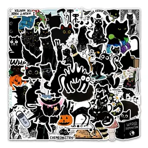 Black Cat Series Sticker, 54pcs/pack Waterproof Self Adhesive Decor Paper, Decor Sticker for Gift Greeting Card Water Bottle Laptop Phone