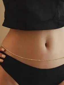 1pc Women's Vintage Metal Belly Chain, Simple Beaded Waist Jewelry Accessory, Beach Bikini Single Chain Body Decoration