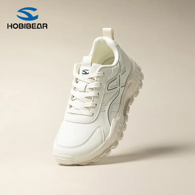 HOBIBEAR Unisex Wide‑Toe Synthetic Leather Chunky Sneakers, Thick Wear‑Resistant Outsole, Casual Sports Shoes for Daily Commute