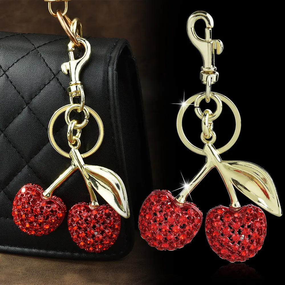 Factory Direct Sale Jewelry Full Diamond Cherry Bag Keychain Cross-border Fruit Cherry Fashion Pendant Wholesale Dropshipping custumes tiny  trinkets