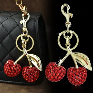 Factory Direct Sale Jewelry Full Diamond Cherry Bag Keychain Cross-border Fruit Cherry Fashion Pendant Wholesale Dropshipping custumes tiny  trinkets