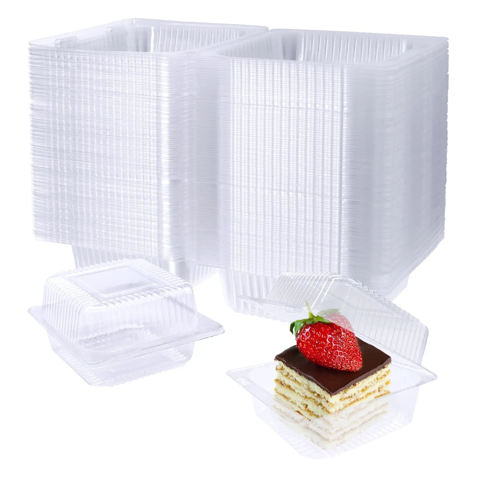 Transparent Clear Plastic Container with Lid, Single Cake Slice Container, Square Food Storage, Disposable Flip-Top Containers for Cakes, Cookies, Pasta, Sandwiches, Salad, Clamshell Takeout Tray