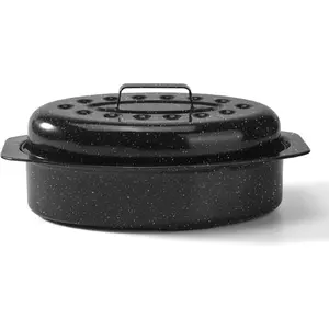 13" Small Oval Roasting Pan With Lid For 7 Lb Turkey Chicken Lamb Beef Vegetables Casserole Bread