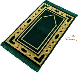 janemaz Home Collection Islamic Prayer Mat - Islam Praying Rug for Muslim Women & Men - Soft Turkish Salah Mats Eid & Ramadan Gifts - Pray Bead (Tesbih) Included - Made in Turkiye - Green