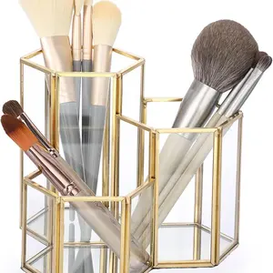 Glass Jewelry Storage Box, Hexagonal Combination Bucket, Multi-Functional Makeup Brush Holder, Student Stationery Pen Holder