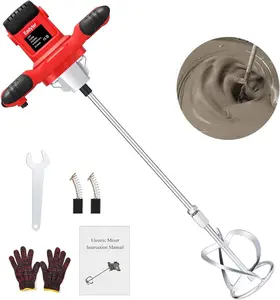 Cement Mixer, Concrete Mixer, Mortar Mixer with 6 Speed, 110V Mud Mixer Machine Tool for Mortar Fodder Mixing Grout Plaster (Red)
