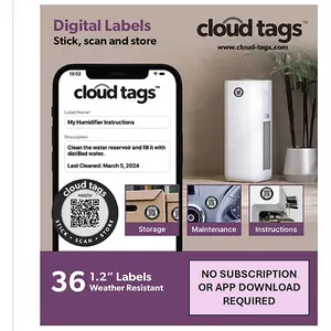 QR Code Cloud Tag Labels | No App or Subscription | Programmable QR Codes to Store Information, Storage, Instructions, Lost & Found, Service Histories & Etc|  | Pack of 36 (1.2 in x 1.2 in)