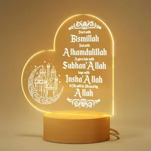 Acrylic Night Light LED Neon Lights USB Powered Wooden Base Heart Shape Ramadan Theme, Inspirational Start & End, Decorative Neon Light, Poplar Harvested in China