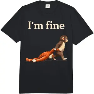 Sad Monkey Punch Meme with an Orange Toy I'm Fine Comfort Colors Adult Heavyweight T-Shirt