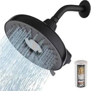 Filtered Shower , 8 Inch High  Rainfall Showerhead and 15 Stage Shower Filter Combo for Hard Water, 360? Adjustable Swivel, 3  Modes (Black)
