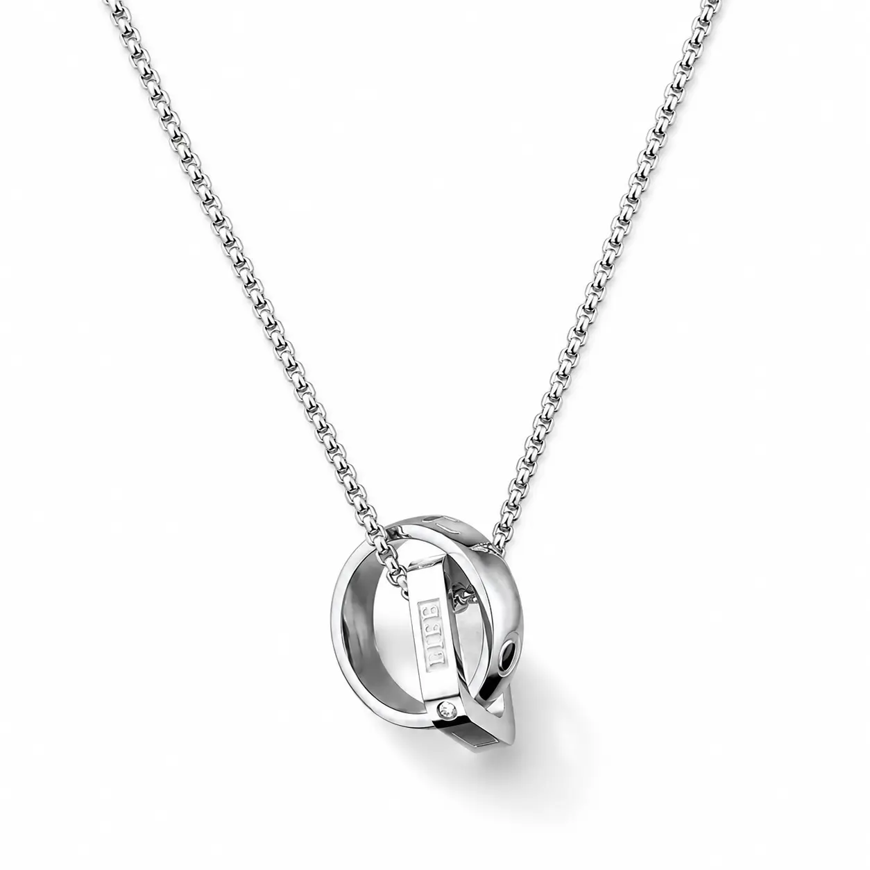 Eterna Double Ring Necklace – Silver Pendant Necklace, Double Hoop Necklaces, Ring Shaped Necklaces