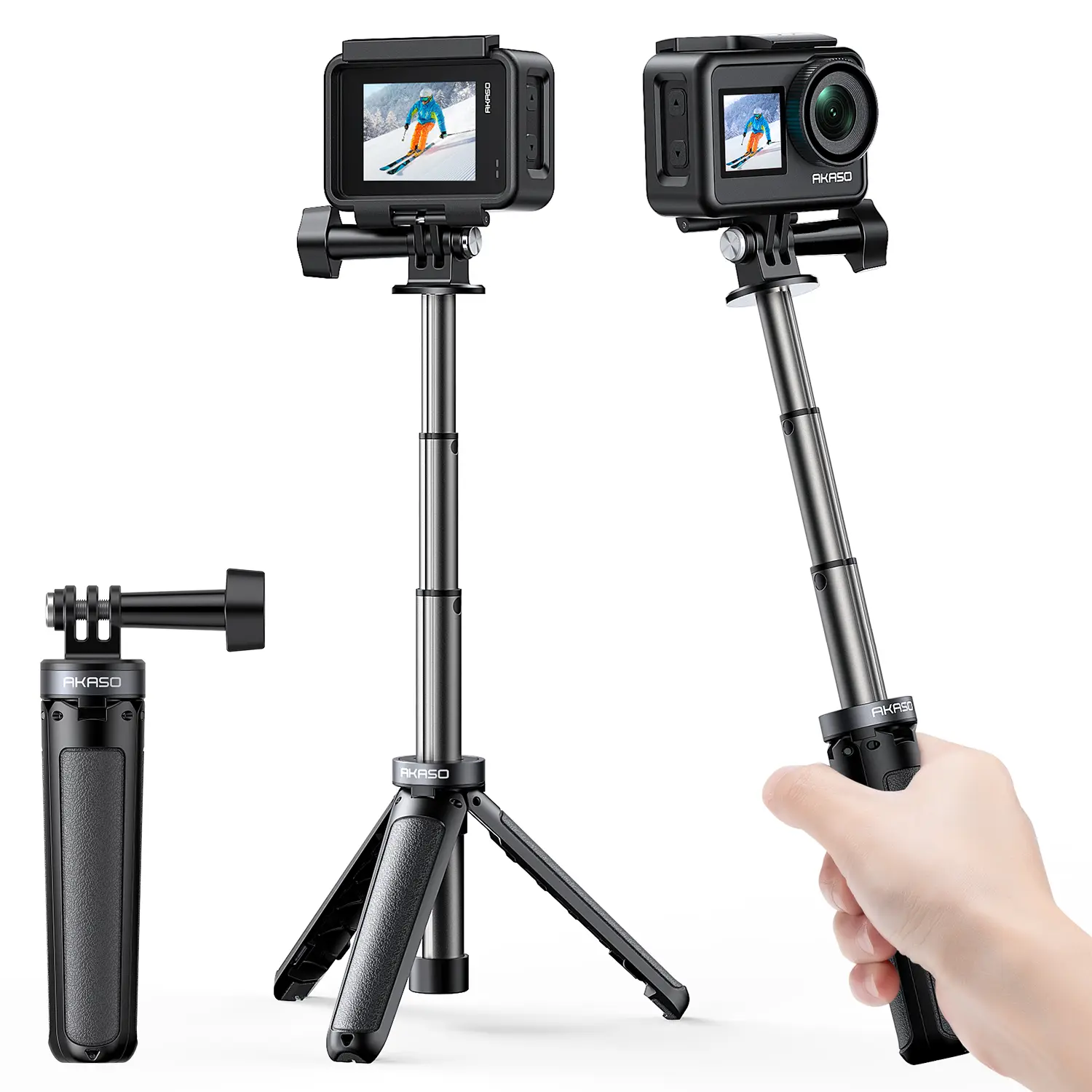 AKASO Unisex 10-Inch Mini Selfie Stick Tripod, Lightweight Extendable Accessory for Video Shooting & Vlogging, Compatible with AKASO EK7000/Brave Series, GoPro Hero12/11/10/9/Max, DJI Osmo Action