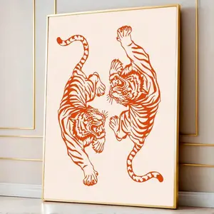 1PC Unframed Animal Tigers Retro Funky Poster Aesthetic Dopamine Decor Preppy Art Painting Vintage Canvas Print Minimalist Wall Picture For Dorm,Apartment,Living Room,Dining Room,Modern Home Decoration