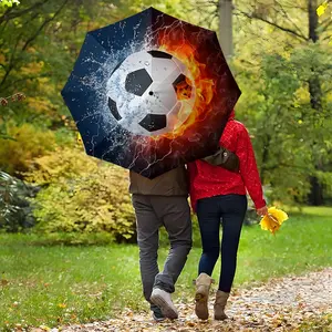 Football Water Fire Effect Umbrella, Automatic Open-Close, Durable Iron Frame, Portable Folding Design, Suitable for All Seasons
