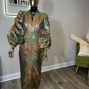 Simi Luxe Brocade Gown – Metallic Balloon Sleeve Couture Dress | Aso Élan
