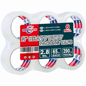 Heavy Duty Packing Tape 6 Rolls, Total 390Y, Clear, 2.8 Mil, 1.88 Inch X 65 Yards, Ultra Strong, Refill for Packaging and Shipping PROMAXCO