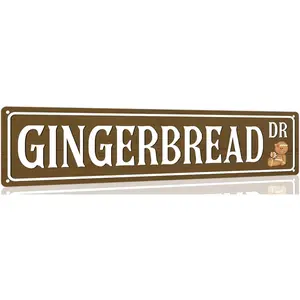 Gingerbread Dr Christmas Metal Tin Sign Vintage Print Art Poster Plaque for Home Farmhouse Kitchen Patio Yard Cafe Bar Front Door Wall Decor 4x16 inch